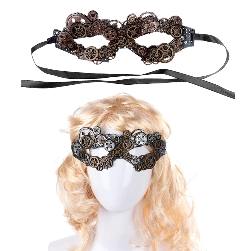 

Sexy Women Cosplay PU Leather Retro Gear Mask Fetish Clock Blindfold Eyes Face Mask Adult Halloween Masquerade Party Girl Masks