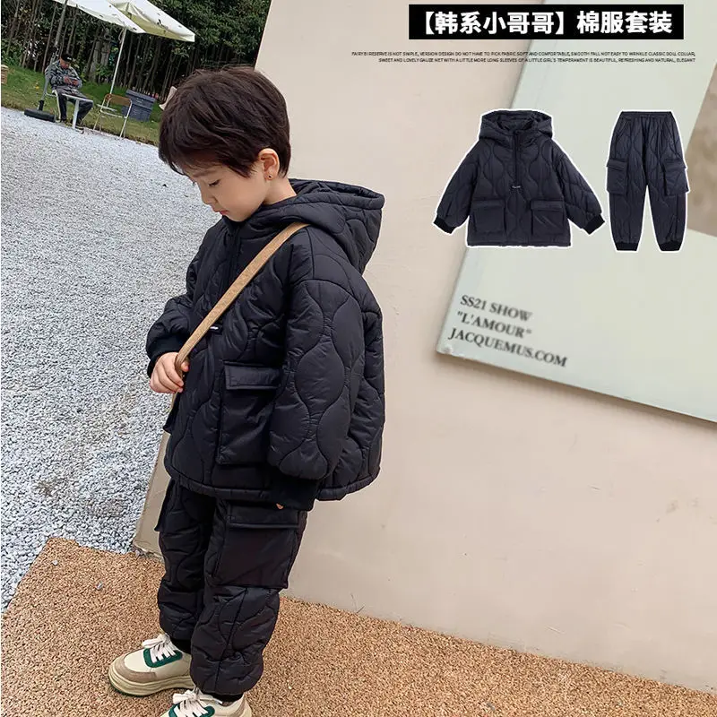 2022 Kids Boys Clothes Sets 2pcs Winter Suits Pullover Outwear Coats+pants Velvet Thick Warm Children Snowsuit 2-12 Years Old - купить по