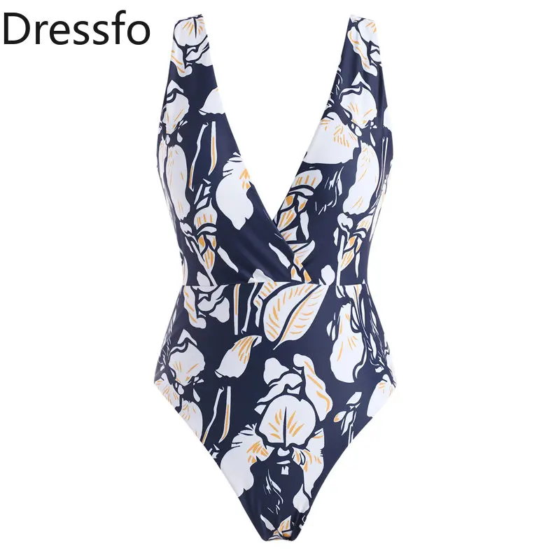 

Dressfo Flower Print Backless Surplice One-piece Swimsuit Women Bathing Set Swimwear Swimsuits Bikini Beachwear 2023