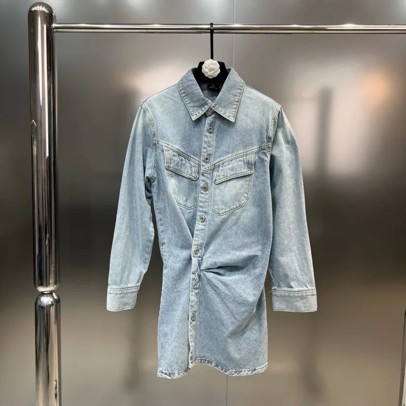 BORVEMAYS 2023 Autumn New Fashion Trend Lapel Long Sleeve Single-breasted Loose Casual Pleated Denim Shirt Women WZ5273 
BORVEMAYS 2023 Autumn New Fashion Trend Lapel Long Sleeve Single-breasted Loose Casual Pleated Denim Shirt Women WZ5273