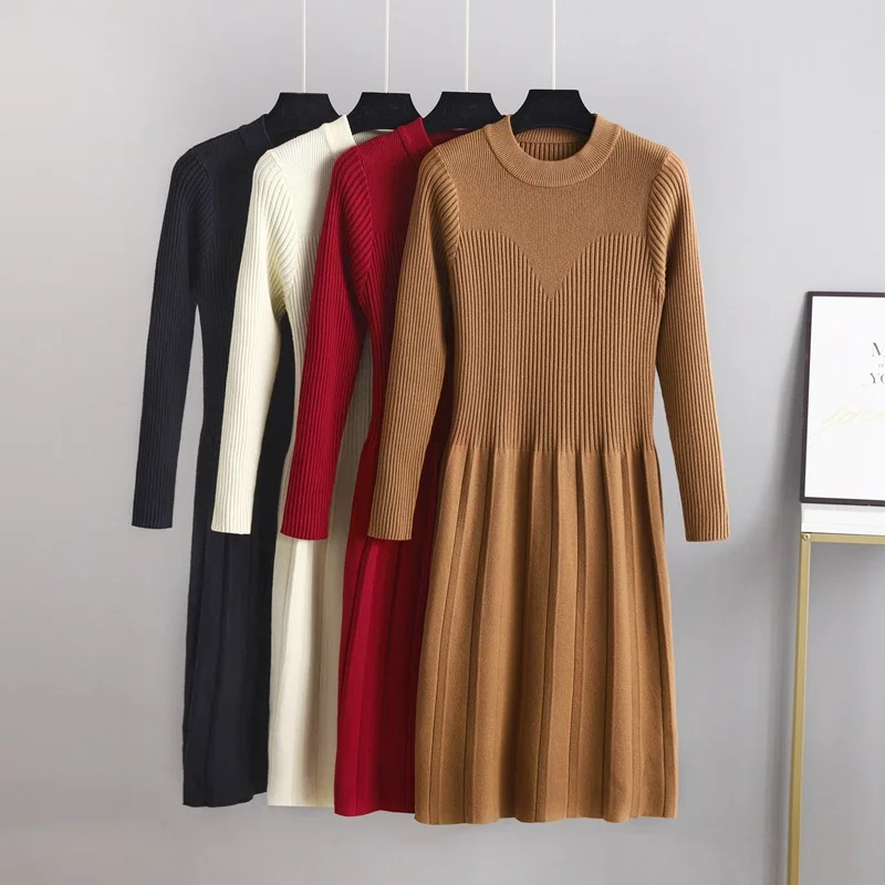 Женское трикотажное платье с круглым вырезом, длинным рукавом и высокой талией
Женское трикотажное платье с круглым вырезом, длинным рукавом и высокой талией