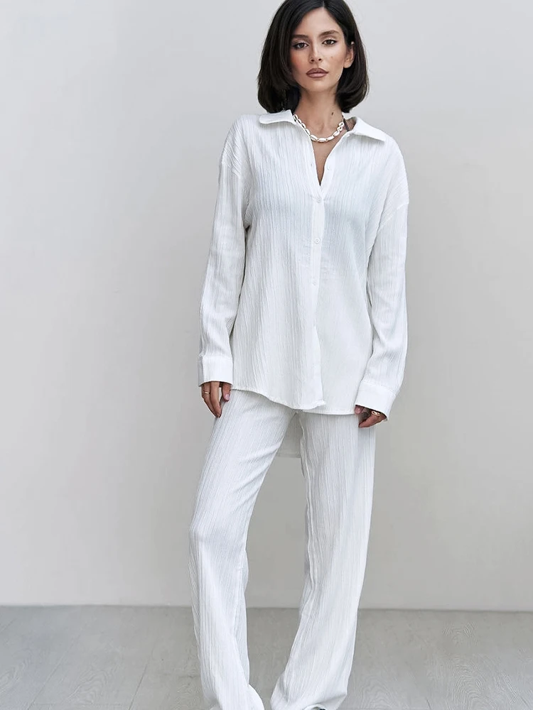 Свободная Женская домашняя одежда Linad, комплект из 2 предметов, белая пижама с длинным рукавом, женские брючные костюмы, осень 2023, Повседневная однотонная одежда для сна
Свободная Женская домашняя одежда Linad, комплект из 2 предметов, белая пижама с длинным рукавом, женские брючные костюмы, осень 2023, Повседневная однотонная одежда для сна