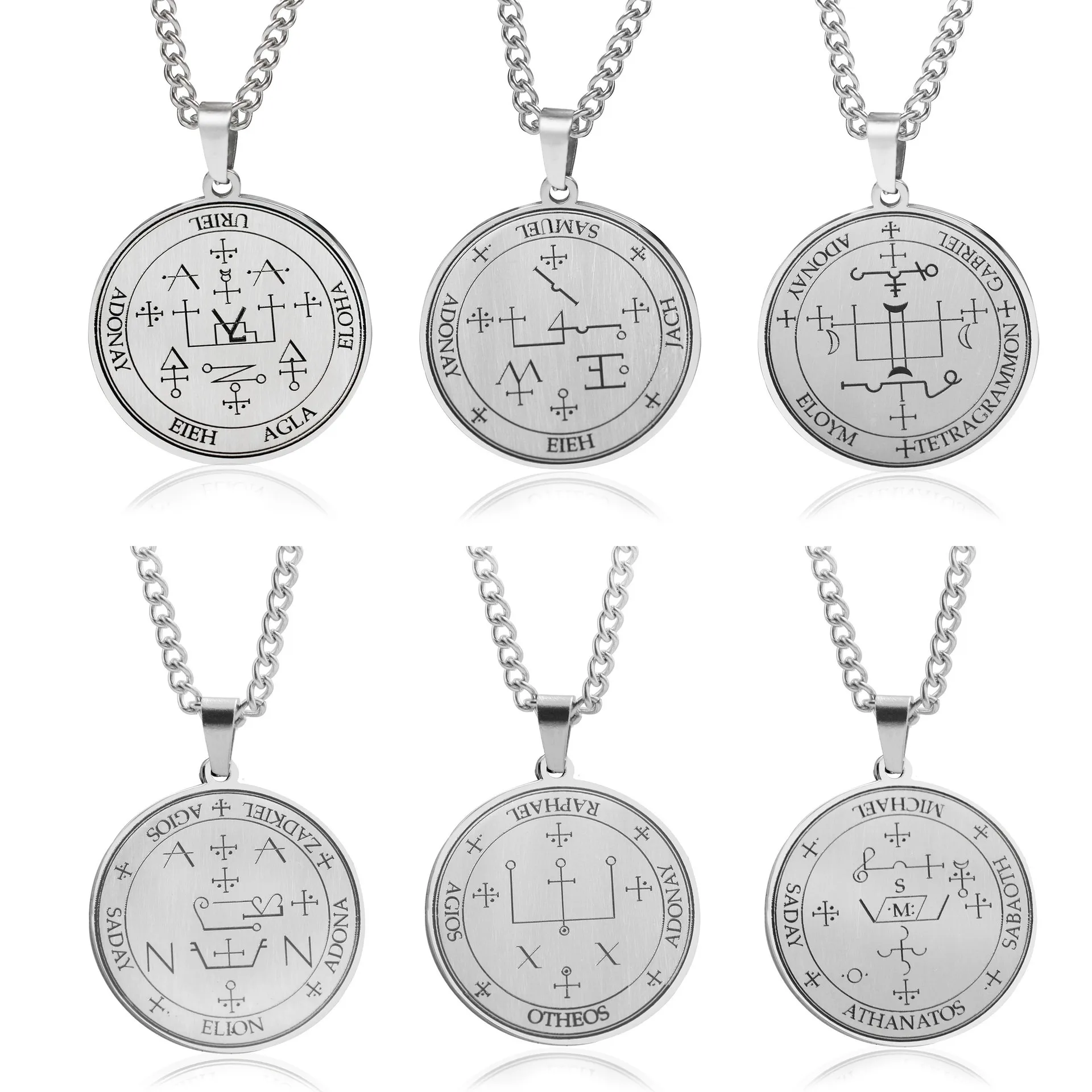 

New fashion seven angels summon magic array necklace personality chain engraved badge totem pendant collarbone chain men