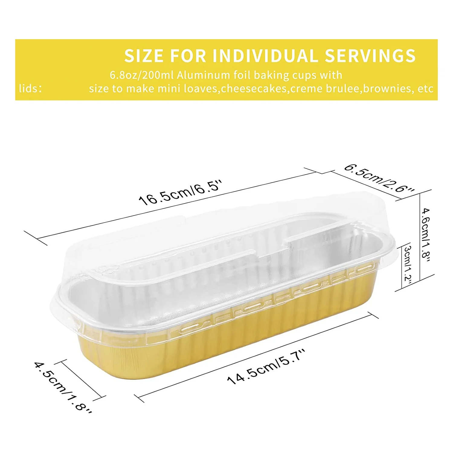 

Disposable Mini Loaf Pans with Lids, 50Pcs 6.8Oz Aluminum Foil Narrow Cake Pans,Rectangle Cupcake Baking Cups