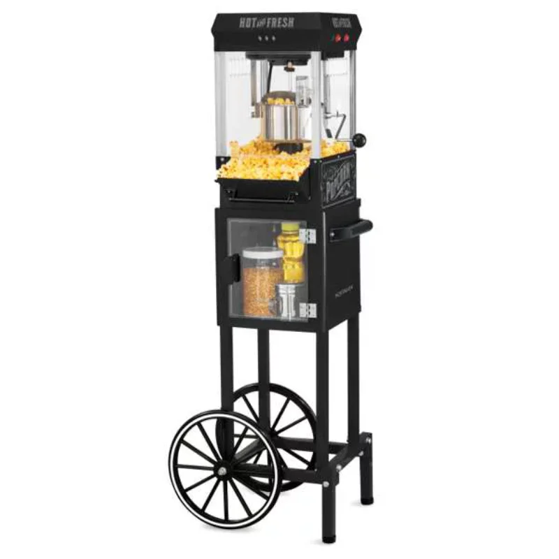 

2.5 oz Popcorn and Concession Cart with 5-Quart Bowl, Makes 10 Cups, 45 in Tall, Black, KPM220CTBK