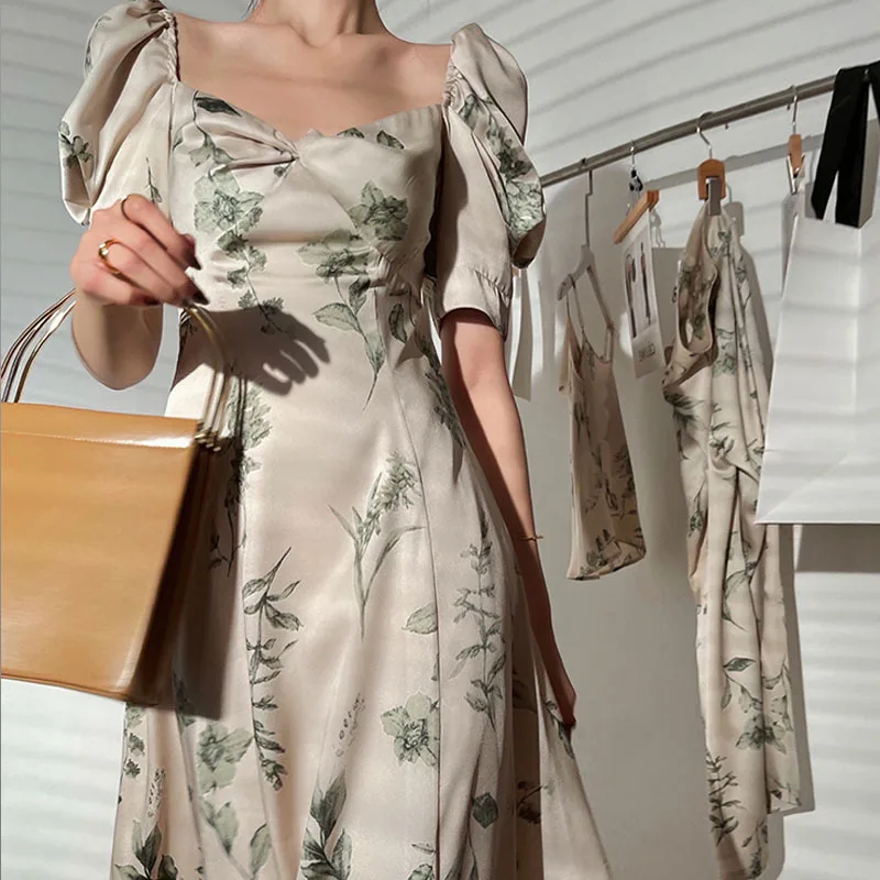 French print fairy dress puff sleeves waist slim mid-length summer Casual Sheath O-Neck clothes vintage O-Neck
French print fairy dress puff sleeves waist slim mid-length summer Casual Sheath O-Neck clothes vintage O-Neck