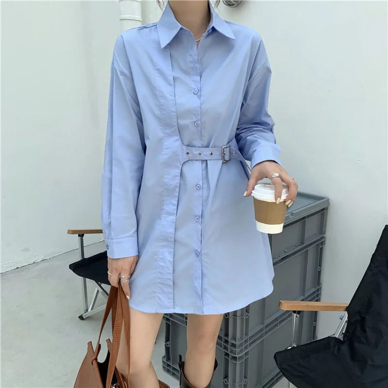 Deeptown Office Lady Blue Shirt Dresses Women Elegant Chic Simple Belt One Pieces Long Sleeve Irregular Mini Dress Korean Style
Deeptown Office Lady Blue Shirt Dresses Women Elegant Chic Simple Belt One Pieces Long Sleeve Irregular Mini Dress Korean Style