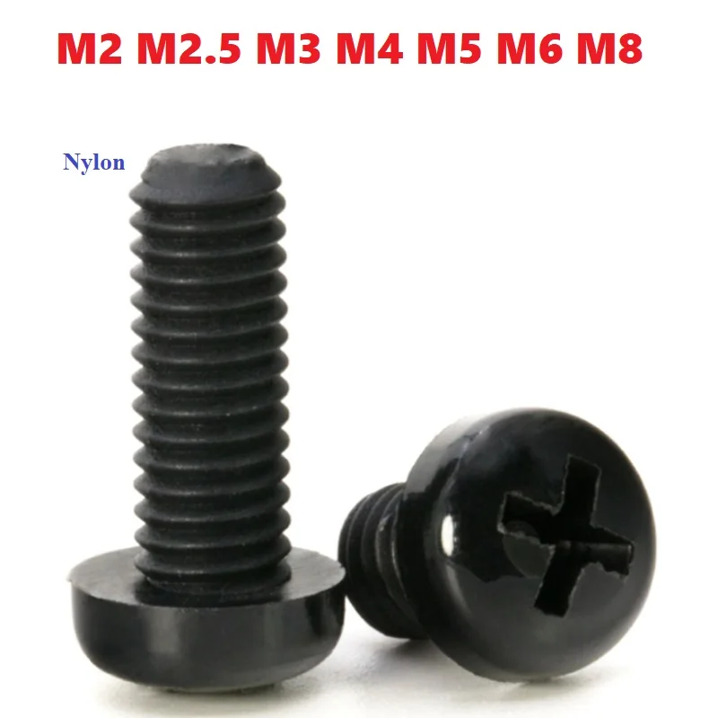 Винты M2 M2.5 M3 M4 M5 M6 M8 черные нейлоновые с круглой головкой, пластиковые изолированные крестовые винты с круглой головкой
Винты M2 M2.5 M3 M4 M5 M6 M8 черные нейлоновые с круглой головкой, пластиковые изолированные крестовые винты с круглой головкой