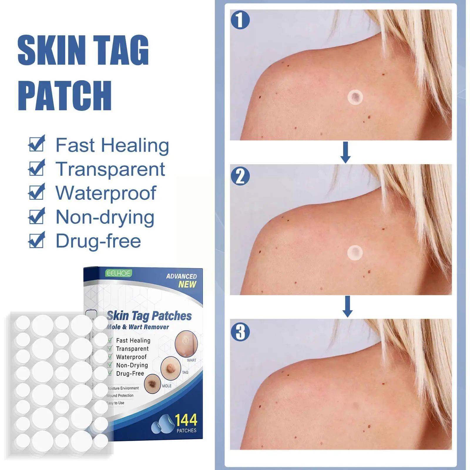 Skin Tags Remover 144PCS Skin Tags Removal Patches Remover Patches Removal Wart Ingredients Safe Skin Natural Tags M1P3
Skin Tags Remover 144PCS Skin Tags Removal Patches Remover Patches Removal Wart Ingredients Safe Skin Natural Tags M1P3