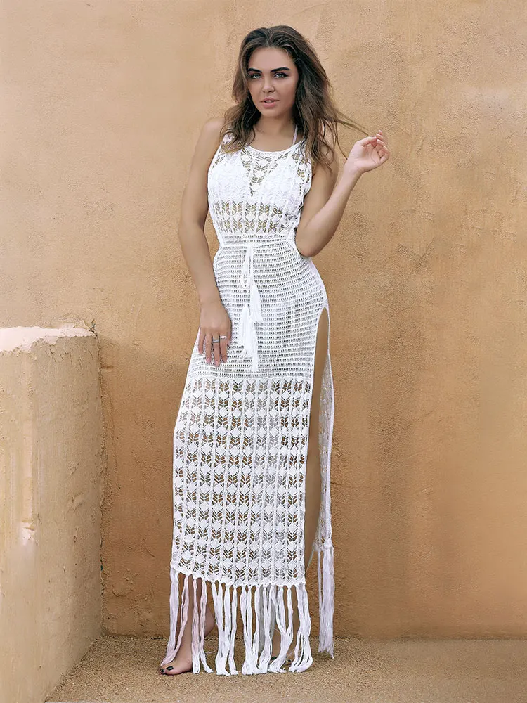 2023 White Crochet Tunic Bikini Cover-ups Sexy Hollow Out Fringed Mesh Dress Women Summer Beach Wear Swim Suit Cover Up A1289 
2023 White Crochet Tunic Bikini Cover-ups Sexy Hollow Out Fringed Mesh Dress Women Summer Beach Wear Swim Suit Cover Up A1289