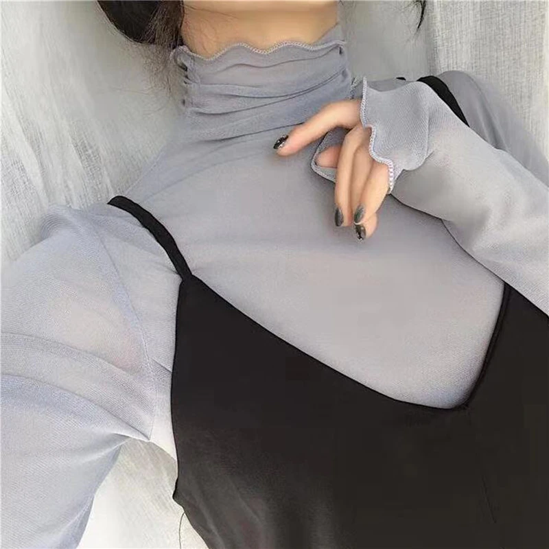 Women Retro T Shirt Sexy See Through Solid Color High Neck Fashion T Shirt Temperament Ladies All Match T Shirt
Women Retro T Shirt Sexy See Through Solid Color High Neck Fashion T Shirt Temperament Ladies All Match T Shirt