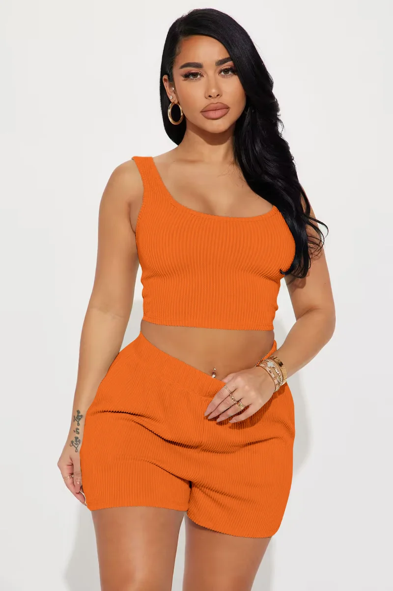 

KEXU Fitness Yoga Knit Ribbed Women's Set Tank Top + Shorts Suit Soild 2023 Summer Sweatsuit Two 2 Piece Set Outfit Tracksuit