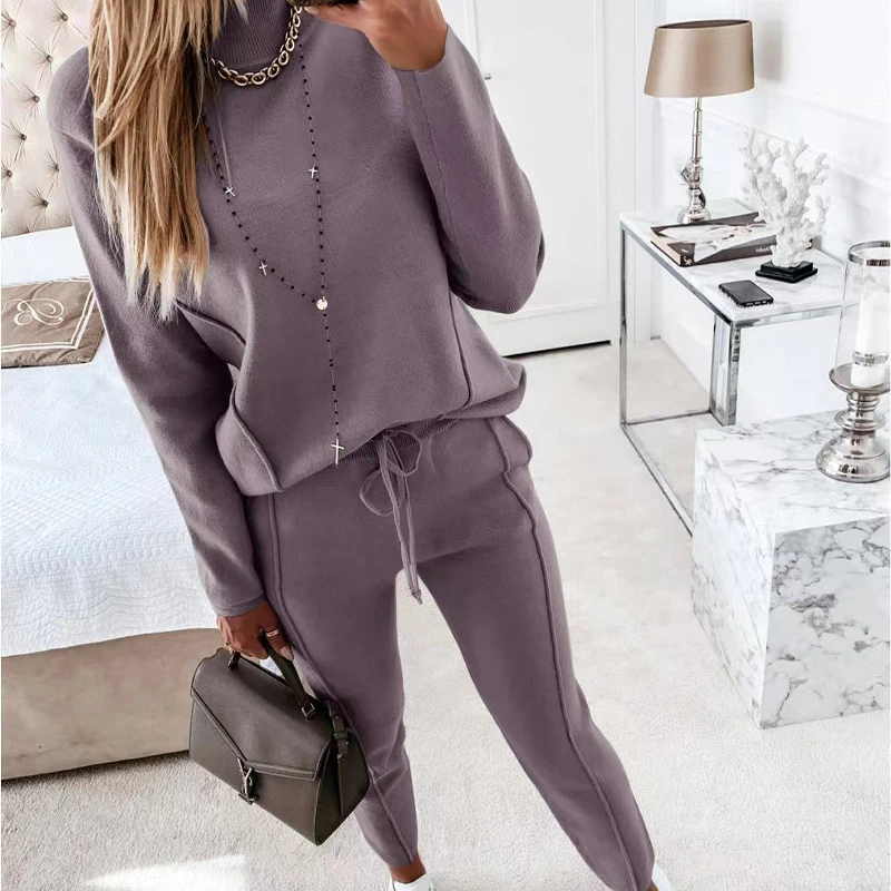 Women Half Turtleneck Sweater Winter 2 Piece Set Solid Color Long Sleeve Pullover Top Drawstring Waist Pants Trousers Sets 2022
Women Half Turtleneck Sweater Winter 2 Piece Set Solid Color Long Sleeve Pullover Top Drawstring Waist Pants Trousers Sets 2022