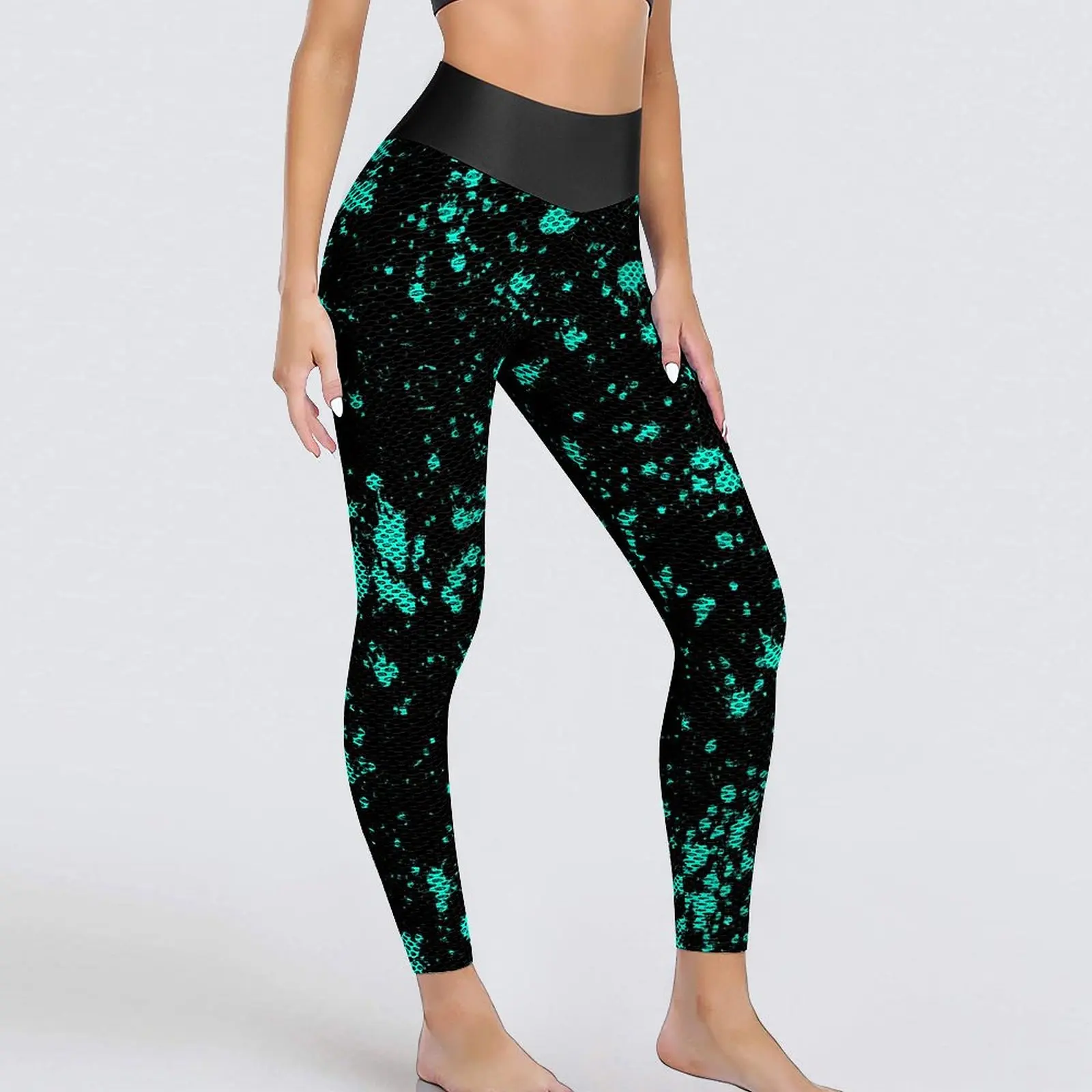 

Paint Splatter Artistic Leggings Sexy Blue And Black Work Out Yoga Pants High Waist Stretchy Sports Tights Funny Custom Leggins