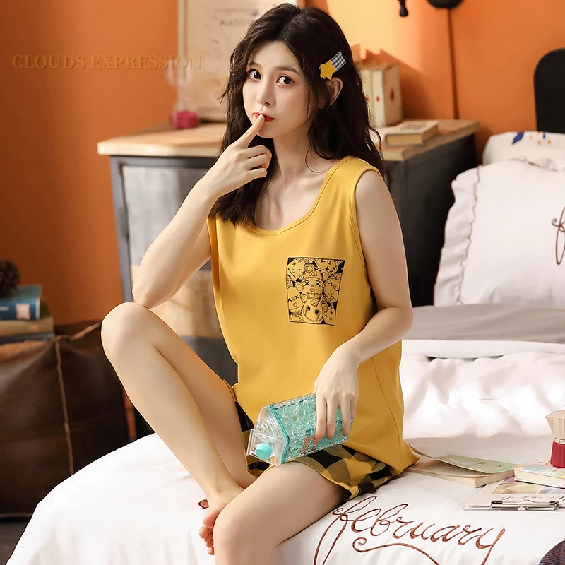 Summer 4XL Vest PJ Pajamas For Women Kawaii Girls Sleepwear Cartoon Pajama Sets Pyjamas Yellow Plaid Sleepwear Homewear Fashion
Summer 4XL Vest PJ Pajamas For Women Kawaii Girls Sleepwear Cartoon Pajama Sets Pyjamas Yellow Plaid Sleepwear Homewear Fashion