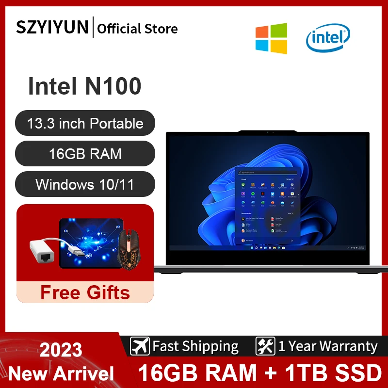 SZYIYUN 13.3 Inch Intel N100 Laptop 16GB RAM Windows Portable Notebook Computer 1920 x 1080 IPS Business Office PC
SZYIYUN 13.3 Inch Intel N100 Laptop 16GB RAM Windows Portable Notebook Computer 1920 x 1080 IPS Business Office PC