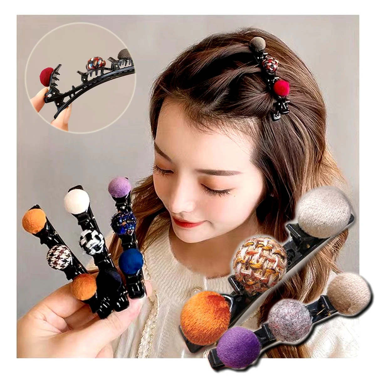 Knitting Hair Clip Cloth Pom Ball Hair Pins Double Layer Braid Hairstyle Tool Plastic Hair Grips Women Hair Accessories Headwear
Knitting Hair Clip Cloth Pom Ball Hair Pins Double Layer Braid Hairstyle Tool Plastic Hair Grips Women Hair Accessories Headwear