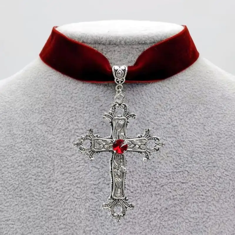 Gothic Vampire Cross Choker Women Fashion Pagan Witch Jewelry Accessories Gift Red Velvet Chain Vintage Cross Pendant Necklace
Gothic Vampire Cross Choker Women Fashion Pagan Witch Jewelry Accessories Gift Red Velvet Chain Vintage Cross Pendant Necklace