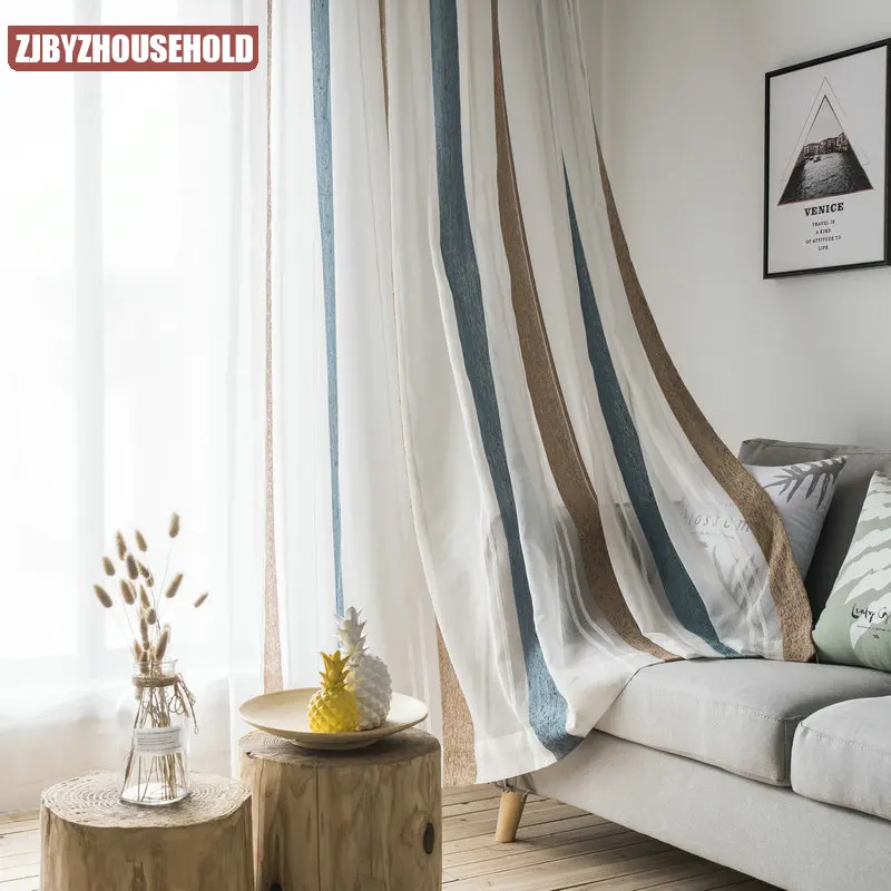 

Modern Striped Chenille Tulle Curtains for Living Room Bedroom Geometric Sheers Curtain Drapes for Windows