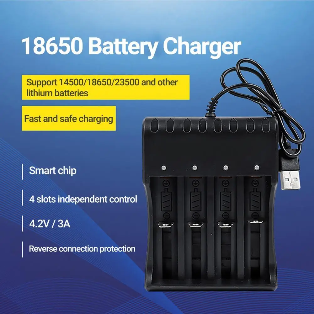 USB Battery Charger Fast Charging Anti-reverse Protection 4 Slot USB 18650 Rechargeable Battery Charging Adapter w/LED Indicator
USB Battery Charger Fast Charging Anti-reverse Protection 4 Slot USB 18650 Rechargeable Battery Charging Adapter w/LED Indicator