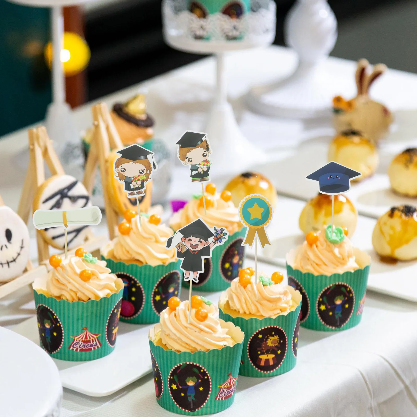 

24 Pcs Fruit Cakes Graduation Cake Inserts Picks Cupcakes Dessert Decors Doctor's Hat 7.3X6CM Wooden Toppers Student