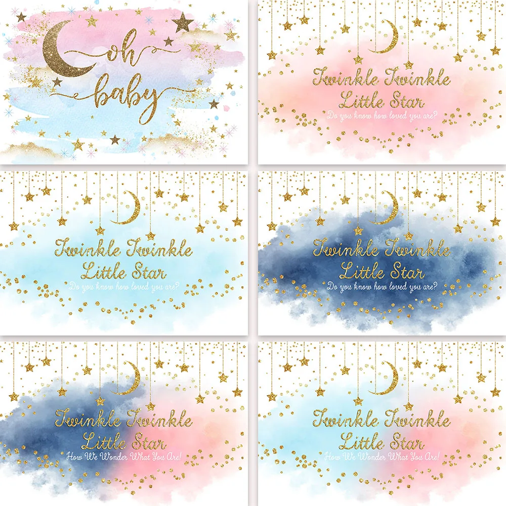 

Gender Reveal Backdrop For Twinkling Stars Moon Photography Background Boy or Girl Baby Shower Decor Banner Photo Booth Props