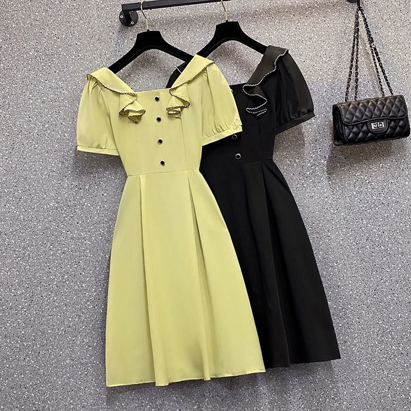 Summer Woman Chiffon Knee-length Ruffles Square Collar New Fashion Solid Button Dresses Female
Summer Woman Chiffon Knee-length Ruffles Square Collar New Fashion Solid Button Dresses Female