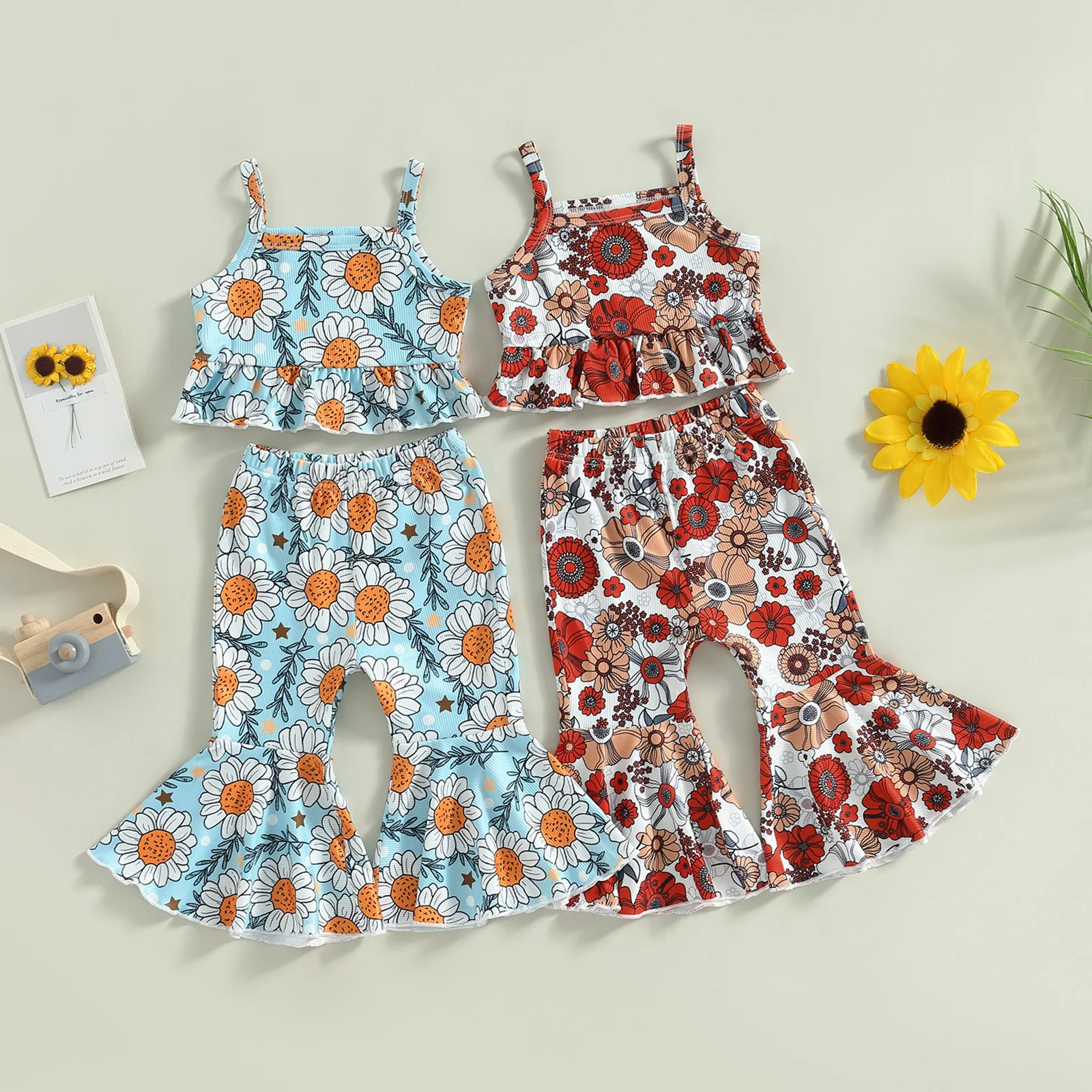 Kids Baby Girls Summer 2PCS Clothes Set Flower Print Sleeveless Camisole with Flare Pants Outfit Set
Kids Baby Girls Summer 2PCS Clothes Set Flower Print Sleeveless Camisole with Flare Pants Outfit Set