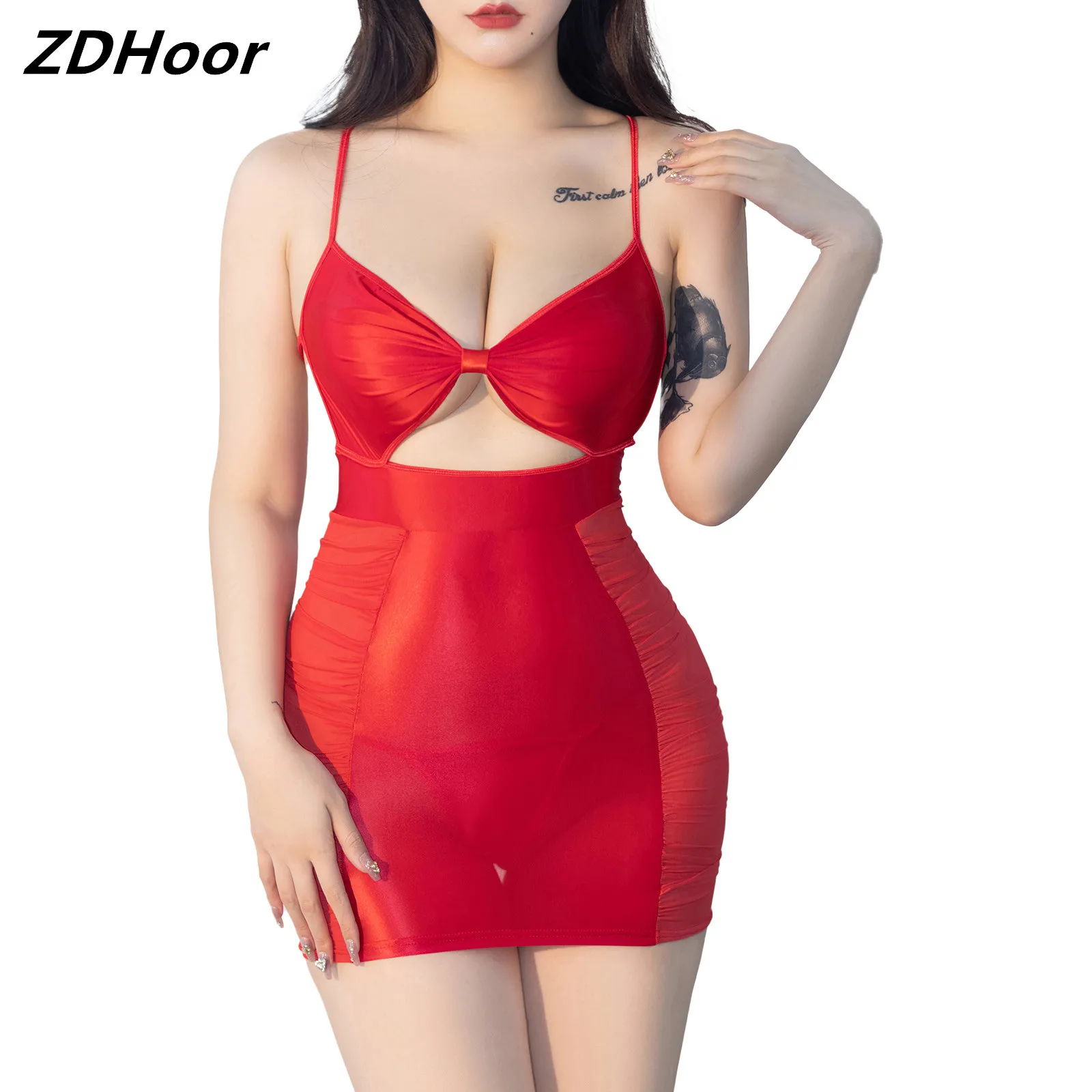 Women Backless Dress Glossy Cutout See-Through Ruched Mesh Patchwork Spaghetti Straps Sleeveless Mini Dress with G-string
Women Backless Dress Glossy Cutout See-Through Ruched Mesh Patchwork Spaghetti Straps Sleeveless Mini Dress with G-string