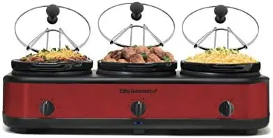 Platinum EWMST-325R Maxi-Matic Triple Slow Cooker Buffet Server Adjustable Temp Dishwasher-Safe Oval Ceramic Pots, Lid Rests, 3
Platinum EWMST-325R Maxi-Matic Triple Slow Cooker Buffet Server Adjustable Temp Dishwasher-Safe Oval Ceramic Pots, Lid Rests, 3