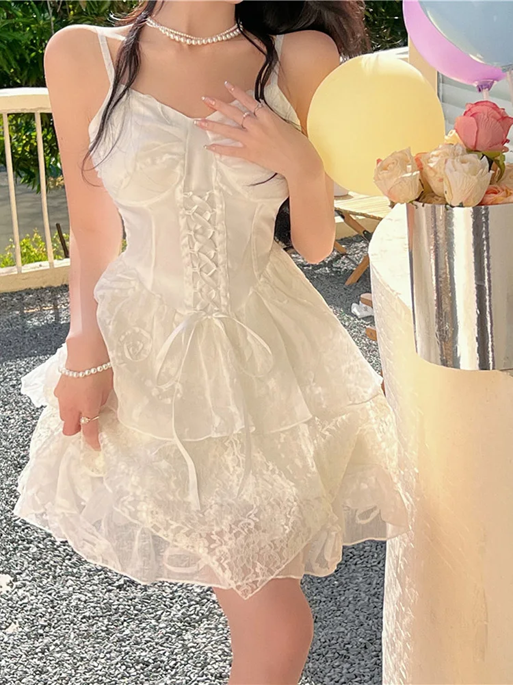 2022 Women Summer Spaghetti Strap Dress Sweet Ruffle Princess Fairy Dress High Waist Lace Mini Puffy Dress Female Robe Sundress
2022 Women Summer Spaghetti Strap Dress Sweet Ruffle Princess Fairy Dress High Waist Lace Mini Puffy Dress Female Robe Sundress