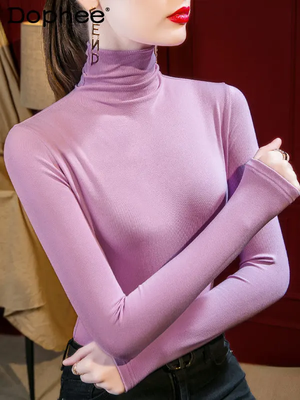 Women's Pile Collar T-Shirt Purple with Turtleneck All-Match Bottoming Top Inner Wear 2022 Autumn Winter New Long Sleeve Tshirt
Women's Pile Collar T-Shirt Purple with Turtleneck All-Match Bottoming Top Inner Wear 2022 Autumn Winter New Long Sleeve Tshirt
