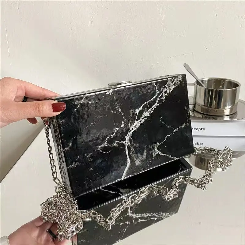 

Women's Marble Box Small Square Messenger Japanese Crossbody Chain Shoulder Bag Personalized Design Hasp PU Mobile Phone
