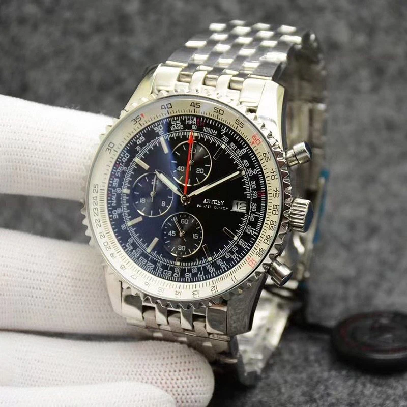 

mens watches 44MM stainless steel VK Quartz chronograph WristWatch Super Luminous waterproof watch Montre De Luxe