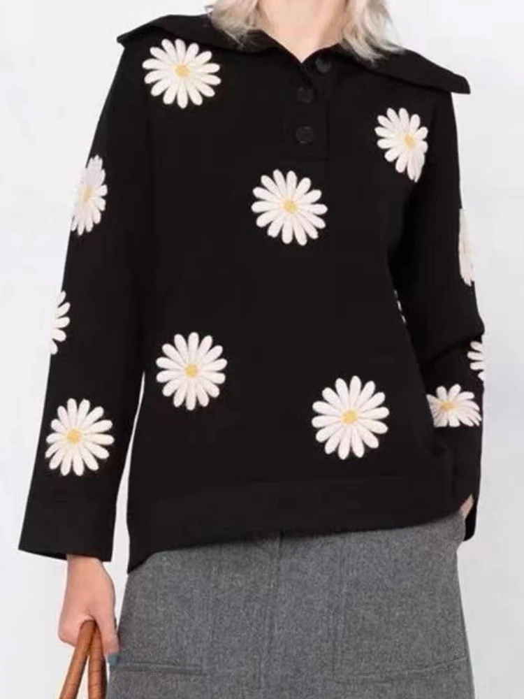 Spring and Autumn New Sandr Paris Navy Collar Single Breasted Daisy Embroidered Women long sleeve Pullover Sweater Top
Spring and Autumn New Sandr Paris Navy Collar Single Breasted Daisy Embroidered Women long sleeve Pullover Sweater Top