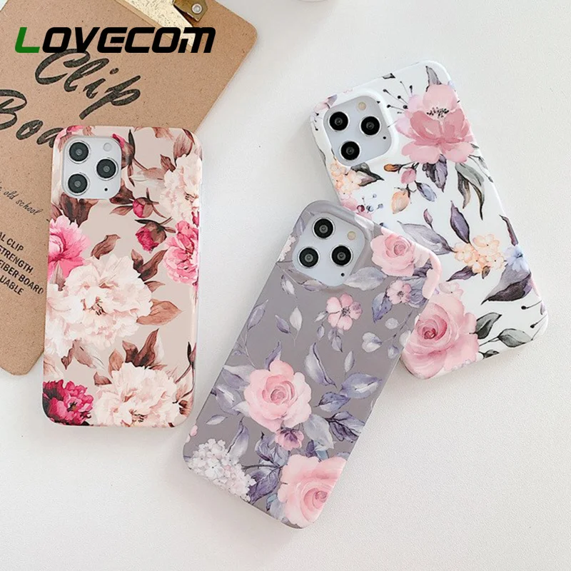 

Винтажный чехол LOVECOM с цветами для телефона iPhone 11, 12, 13 Pro, Max, X, XR, XS, Max, 7, 8 Plus, SE, 2020, мягкий задний бампер IMD на весь корпус