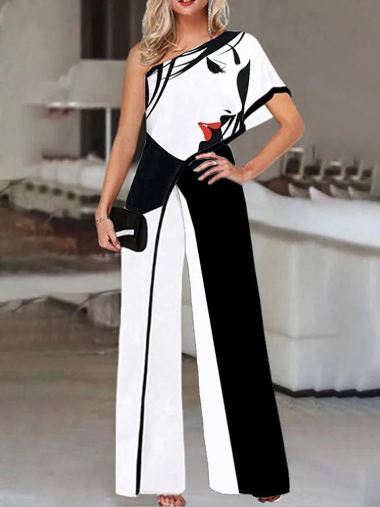 New Summer Fashion Office Commute Overalls Elegant One-Shoulder Pattern Print Slim Jumpsuit Vintage Casual Loose Wide Leg Romper
New Summer Fashion Office Commute Overalls Elegant One-Shoulder Pattern Print Slim Jumpsuit Vintage Casual Loose Wide Leg Romper