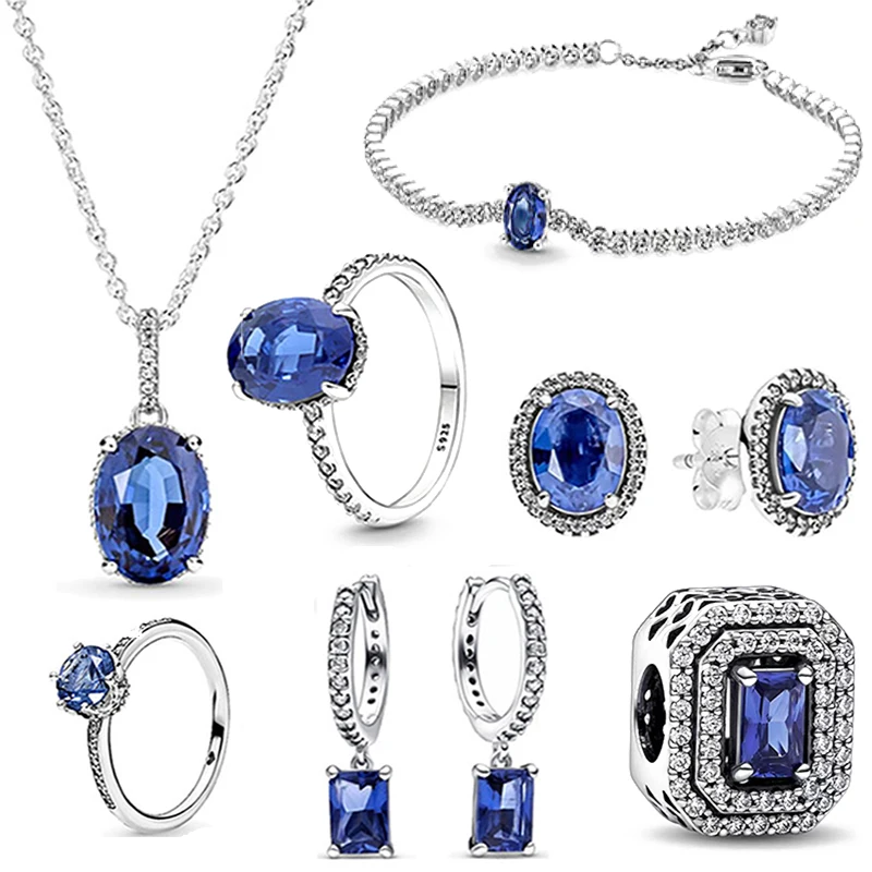 Exquisite 925 Sterling Silver Sapphire Zircon Bracelet Necklace Set Fit Original Fashion Luxury Jewelry DIY Production
Exquisite 925 Sterling Silver Sapphire Zircon Bracelet Necklace Set Fit Original Fashion Luxury Jewelry DIY Production