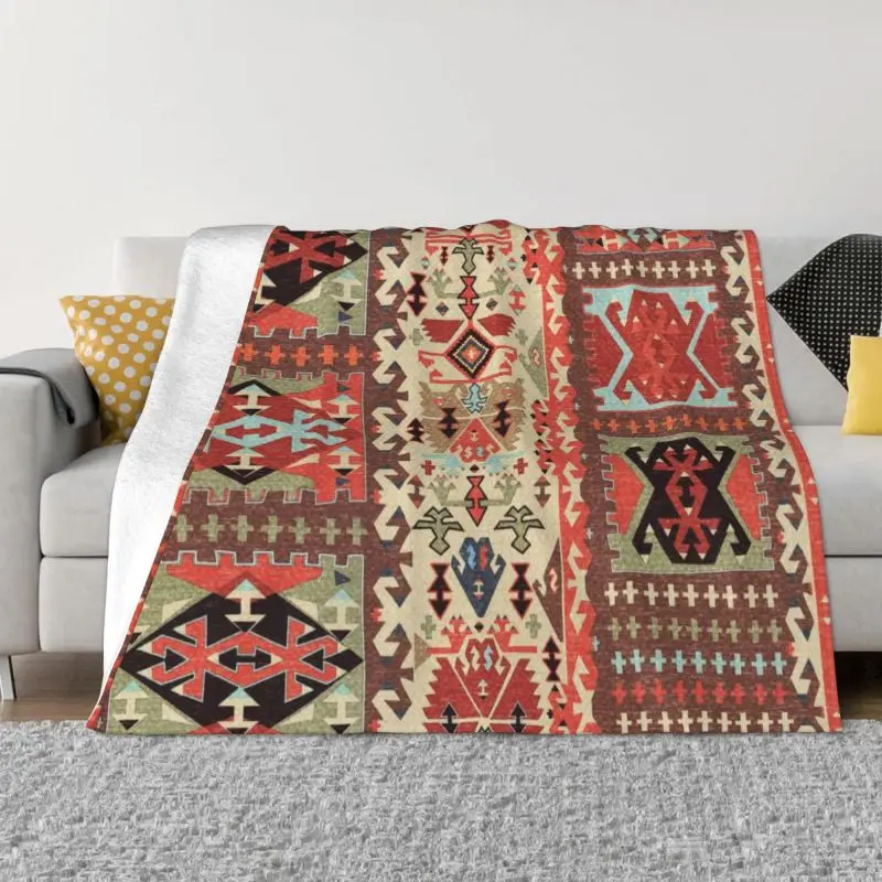 

Turkish Kilim Fantasy Magic Carpet Blanket Warm Fleece Flannel Boho Bohemian Ethnic Persian Tribal Throw Blankets for Sofa Couch