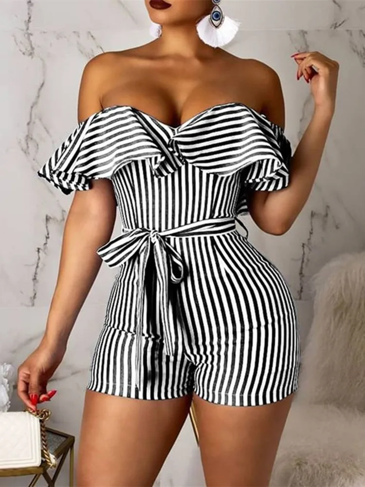 Mandylandy Women Elegant Summer Stripe Playsuit Fashion Female Y2K Off Shoulder High Waist Corset Ruffle Romper Bodycon Shorts
Mandylandy Women Elegant Summer Stripe Playsuit Fashion Female Y2K Off Shoulder High Waist Corset Ruffle Romper Bodycon Shorts