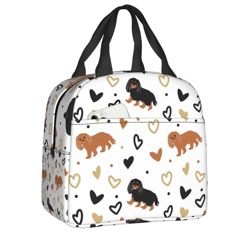 

Love Cavalier King Charles Spaniel Portable Lunch Boxes Women Leakproof Dog Cooler Thermal Food Insulated Lunch Bag Office Work