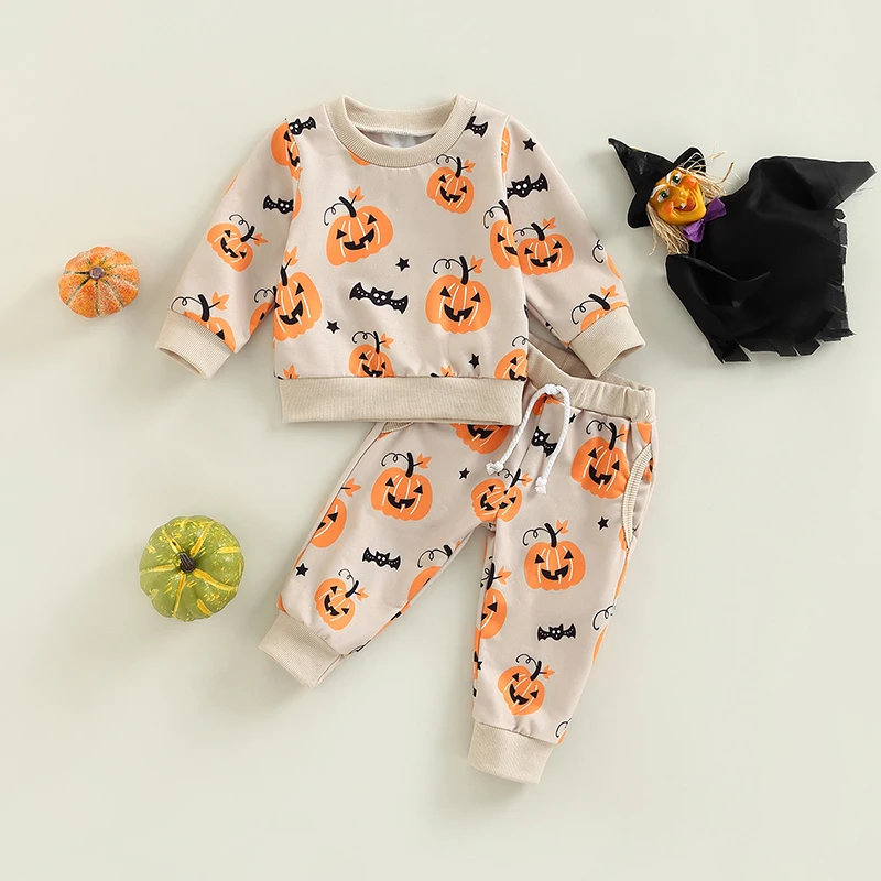 Костюм на Хэллоуин Детский из пуловера и брюк с длинным рукавом и принтом тыквы 
Костюм на Хэллоуин Детский из пуловера и брюк с длинным рукавом и принтом тыквы