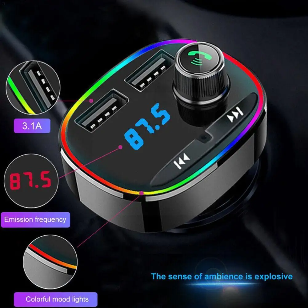 

Car Bluetooth 5.0 FM Transmitter Car Kit MP3 Modulator Charger Receiver Player Light Audio 3.1A Handsfree Ambient QC3.0 Fas K9I0