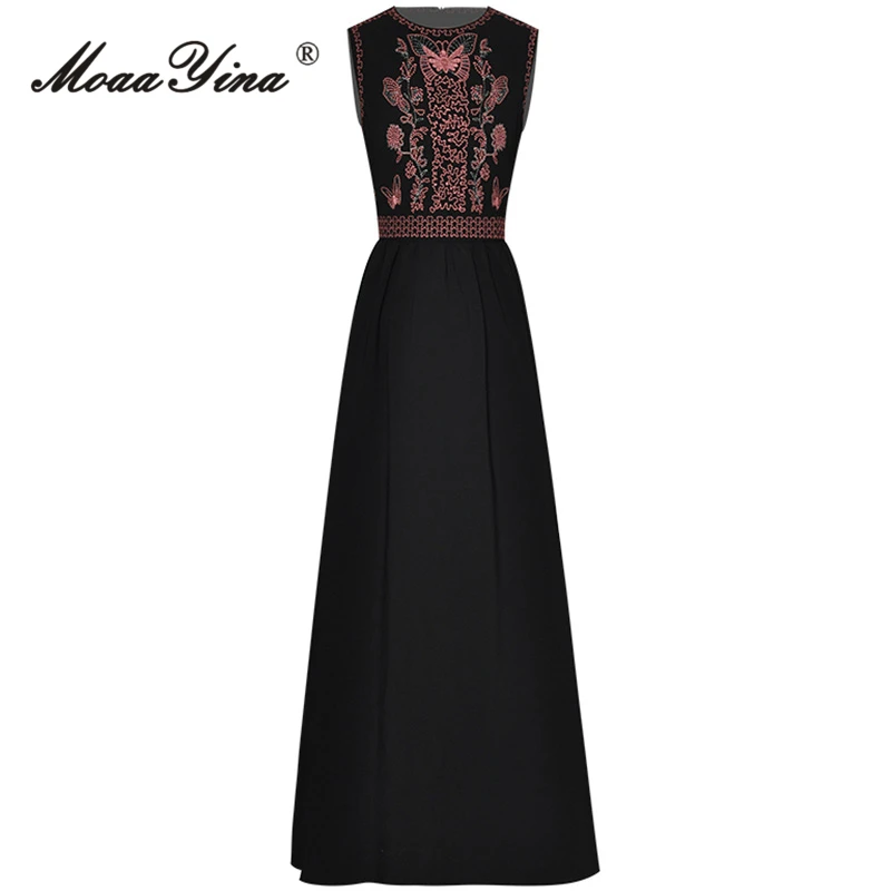 MoaaYina Summer Fashion Designer Black Vintage Vest Dress Women's O-neck Sleeveless Embroidery High Waist Slim A-LINE Long Dress
MoaaYina Summer Fashion Designer Black Vintage Vest Dress Women's O-neck Sleeveless Embroidery High Waist Slim A-LINE Long Dress