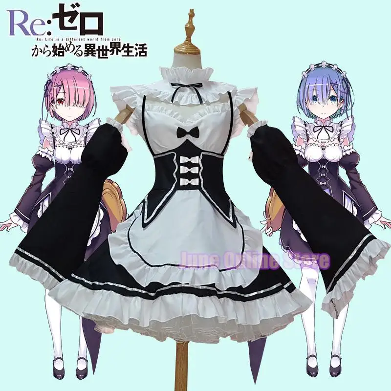 

Anime Ram Rem Cosplay Re:zero Kara Hajimeru Isekai Seikatsu Black Costume Girls Maid Attire Women Apron Dress Halloween Costumes