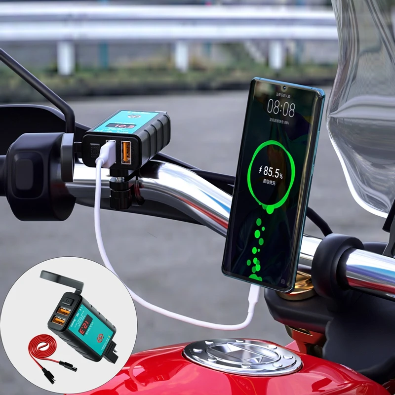 12-24V Motorcycle Double USB 3.4/2.5A Charger SAE to USB with LED Voltmeter Switch Quick Charger
12-24V Motorcycle Double USB 3.4/2.5A Charger SAE to USB with LED Voltmeter Switch Quick Charger