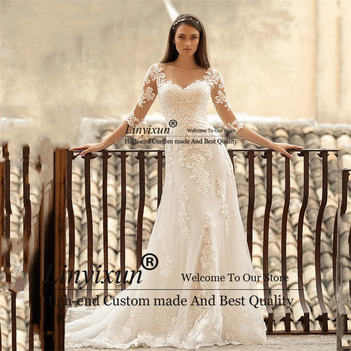 Illusion Lace Long Sleeve Wedding Dresses For Women Mermaid Bridal Gowns With Lace Appliques Elegant Court Train Robe De Mariée
Illusion Lace Long Sleeve Wedding Dresses For Women Mermaid Bridal Gowns With Lace Appliques Elegant Court Train Robe De Mariée