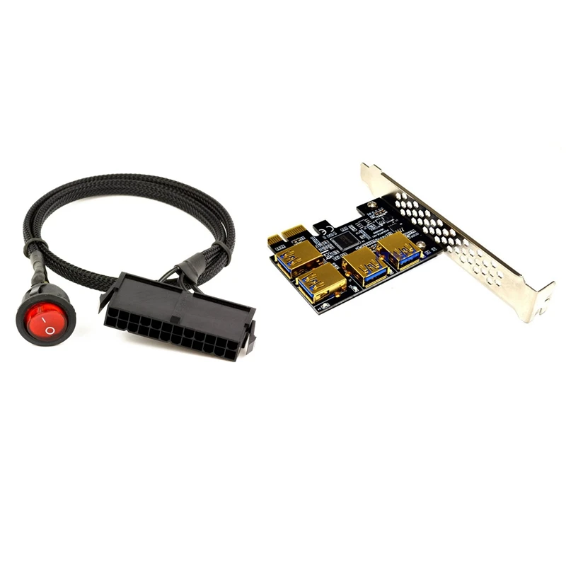 PCIE Riser Card Adapter 4 Ports PCI-E 1 to 4 USB 3.0 Riser with 24-Pin Female ATX PSU Power Supply Tester Ridge Cable
PCIE Riser Card Adapter 4 Ports PCI-E 1 to 4 USB 3.0 Riser with 24-Pin Female ATX PSU Power Supply Tester Ridge Cable