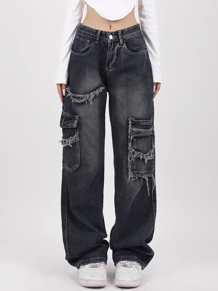 Vintage Dark Blue High Waist Jeans Straight Baggy Denim Trousers Y2K American Streetwear Wide Leg Pants Hip Hop Pants Pantalones
Vintage Dark Blue High Waist Jeans Straight Baggy Denim Trousers Y2K American Streetwear Wide Leg Pants Hip Hop Pants Pantalones