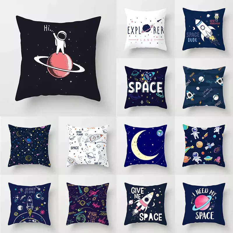 

1pc Outer Space Cushion Cover Universe Sun Planet Spacecraft Polyester Throw Pillow Case Astronaut Rocket Decorative Pillowcases